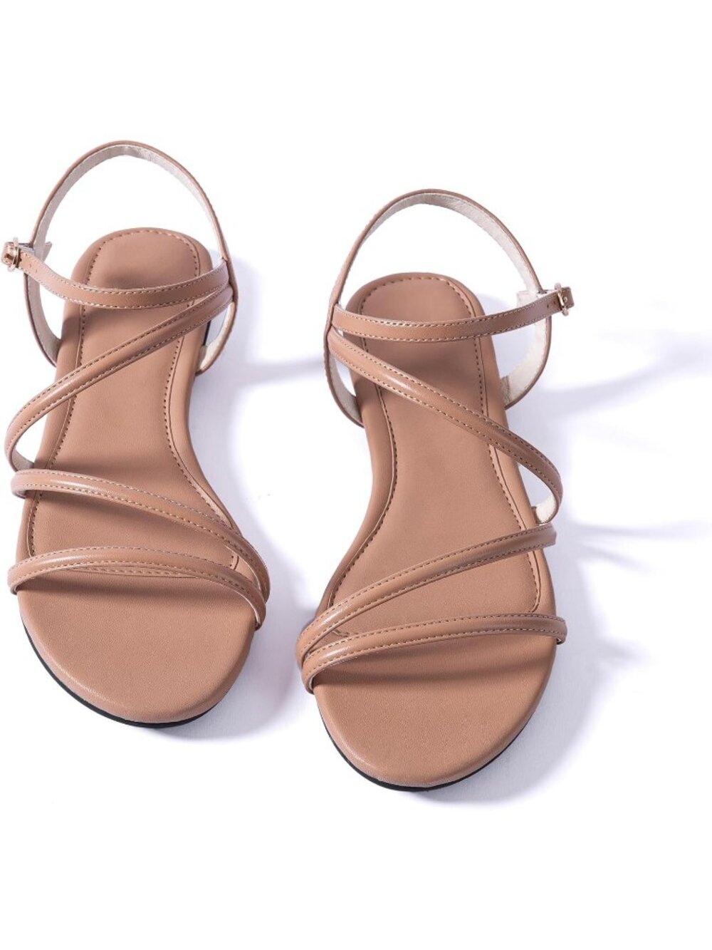 🆕Women's Brown Flat Sandals Strappy Gladiator Ankle Strap Open Toe